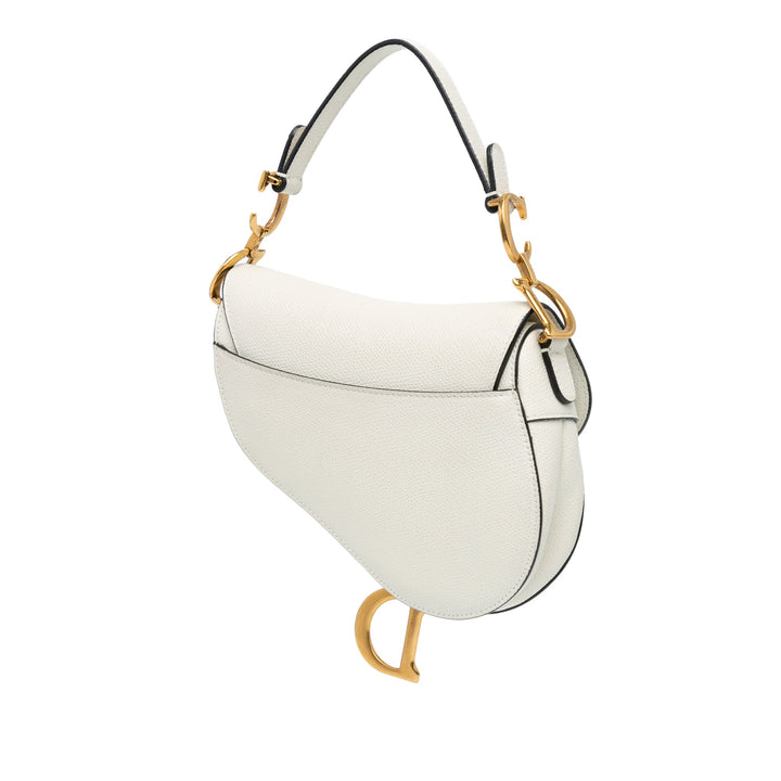 Christian Dior White Grained Calfskin Saddle - Revive