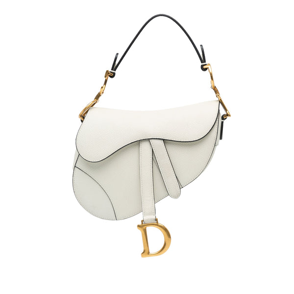 Christian Dior White Grained Calfskin Saddle - Revive