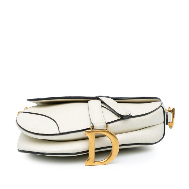 Christian Dior White Grained Calfskin Saddle - Revive